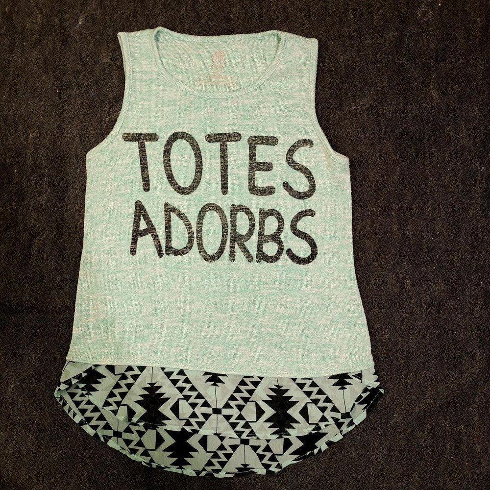 Total Girl Mint Green Totes Adorbs Aztec Hem Tank Top Girls XL 14/16